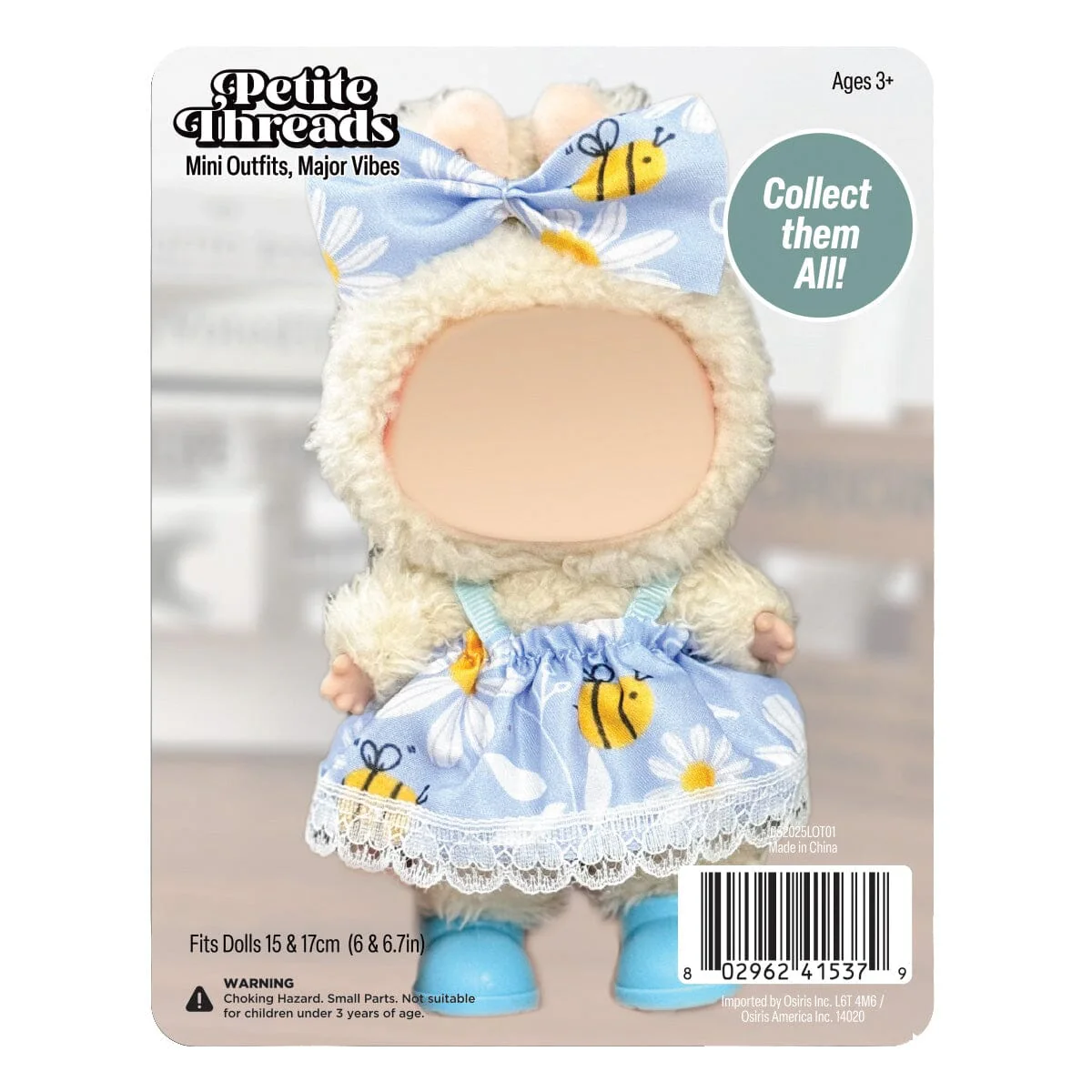 Outfit: Blue Bee Print Dress & Bow for Dolls - Petite Threads - Image 2